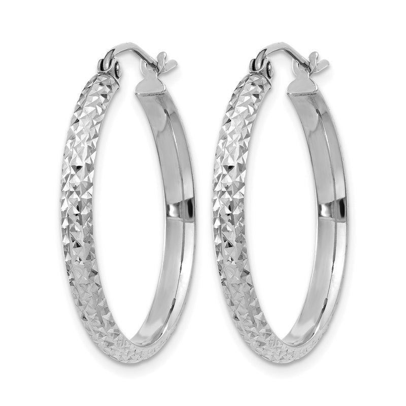 14K White Gold D/C 2.8X25mm Hollow Hoop Earrings