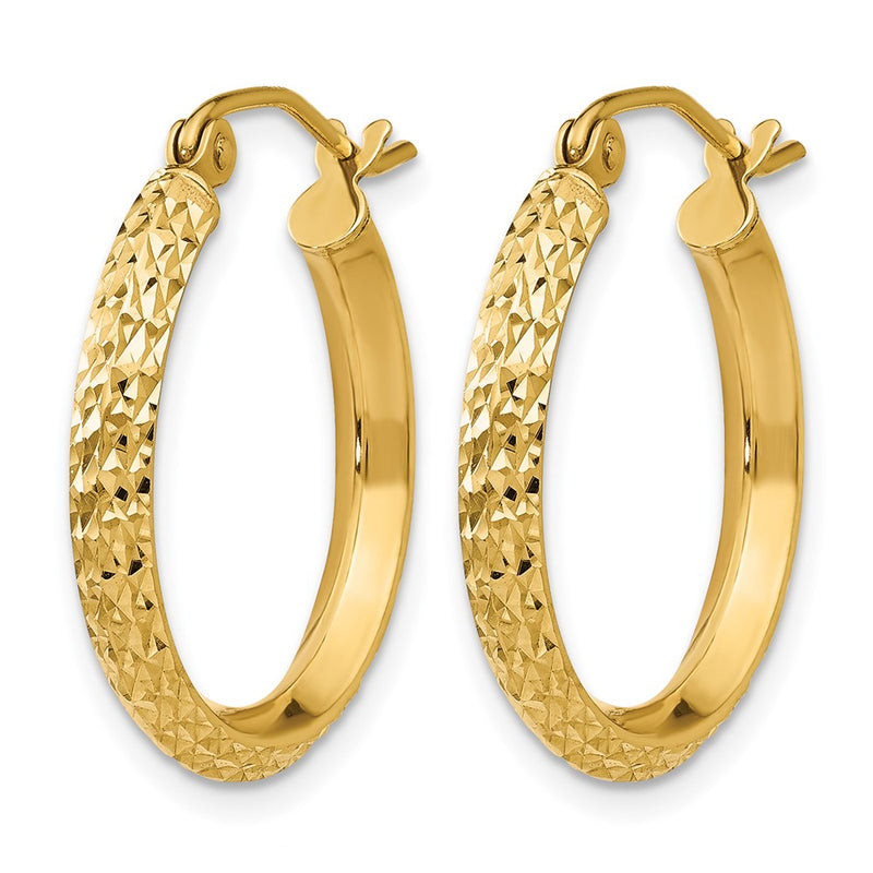 14K Yellow Gold Knife Edge D/C 2.5X20mm Hollow Hoop Earrings