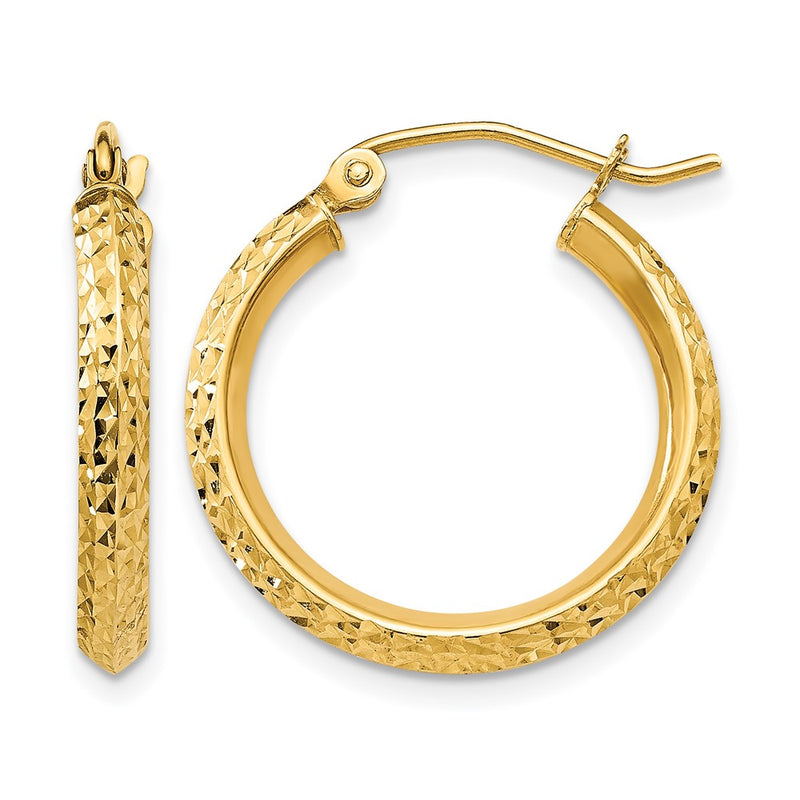 14K Yellow Gold Knife Edge D/C 2.5X20mm Hollow Hoop Earrings