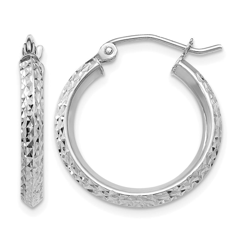 14K White Gold Knife Edge D/C 2.5X20mm Hoop Earrings