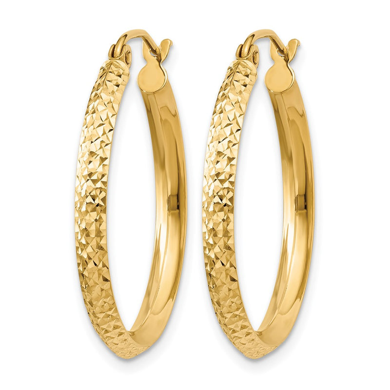 14K Yellow Gold Knife Edge D/C 2.5X25mm Hollow Hoop Earrings