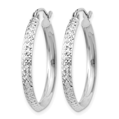 14K White Gold Knife Edge D/C 2.5X25mm Hoop Earrings