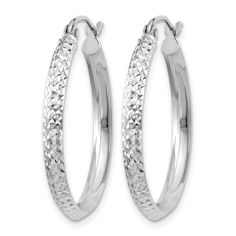 14K White Gold Knife Edge D/C 2.5X25mm Hoop Earrings