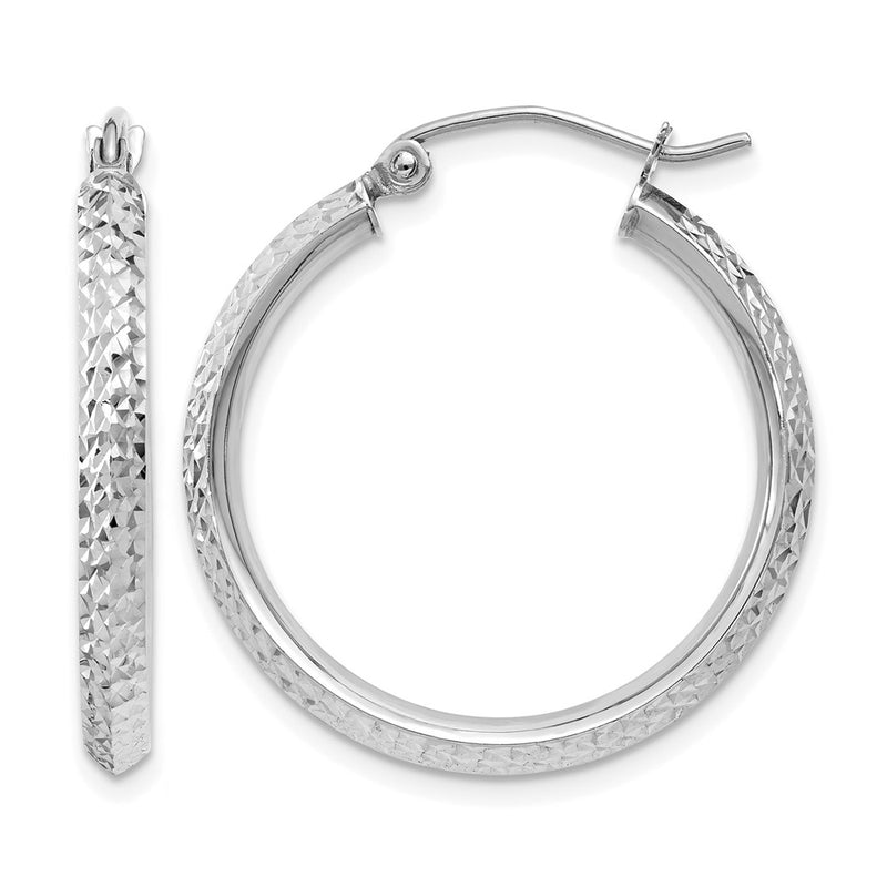 14K White Gold Knife Edge D/C 2.5X25mm Hoop Earrings