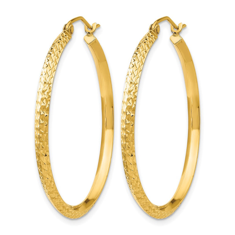 14K Yellow Gold Knife Edge D/C Hollow 2.5X35mm Hoop Earrings