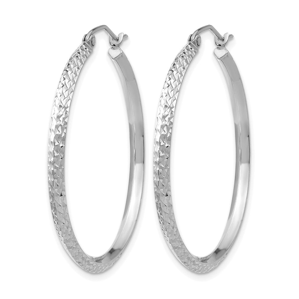 14K White Gold Knife Edge D/C 2.5X35mm Hoop Earrings