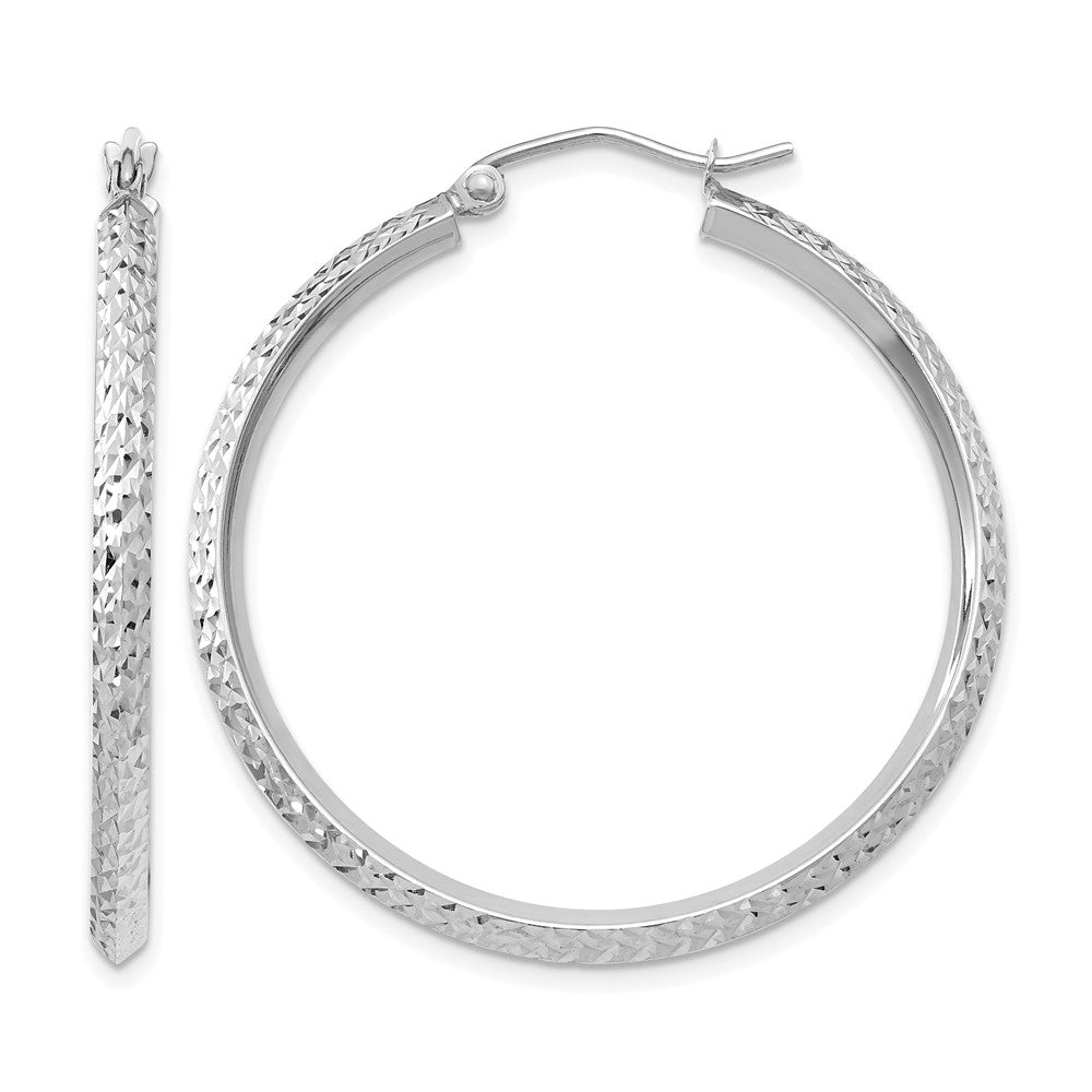14K White Gold Knife Edge D/C 2.5X35mm Hoop Earrings