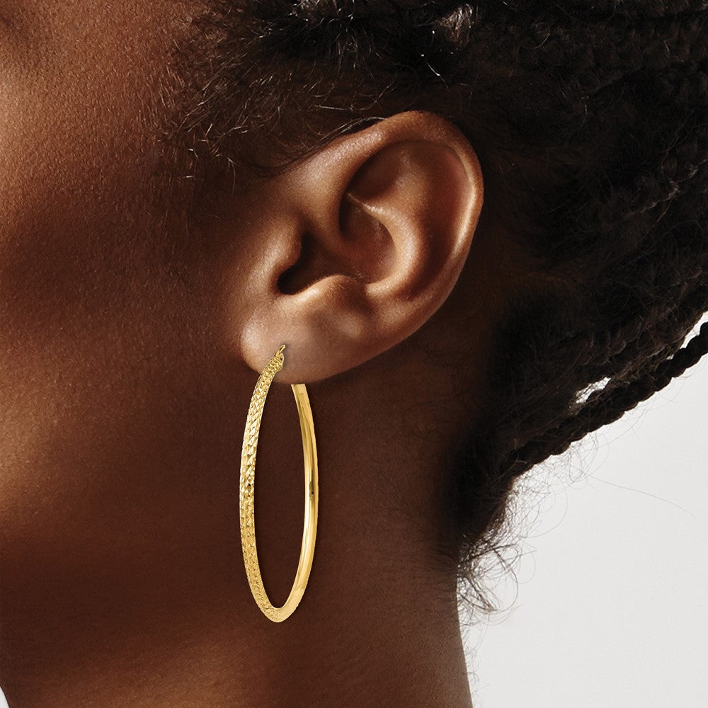 14K Yellow Gold Knife Edge D/C Hollow Hoop Earrings