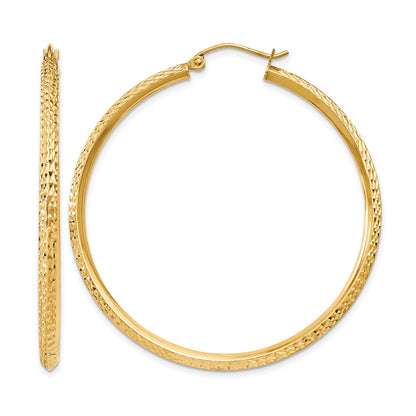 14K Yellow Gold Knife Edge D/C Hollow Hoop Earrings