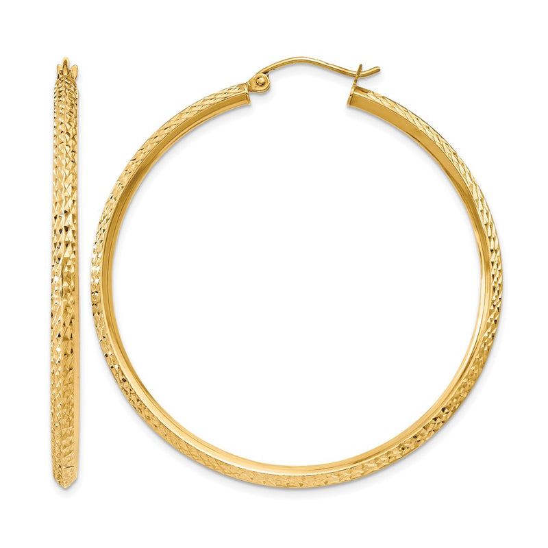 14K Yellow Gold Knife Edge D/C Hollow Hoop Earrings