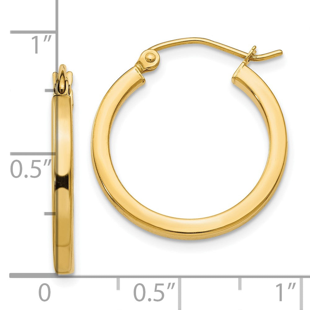 14K Yellow Gold 2mm Square Tube Hoop Earrings
