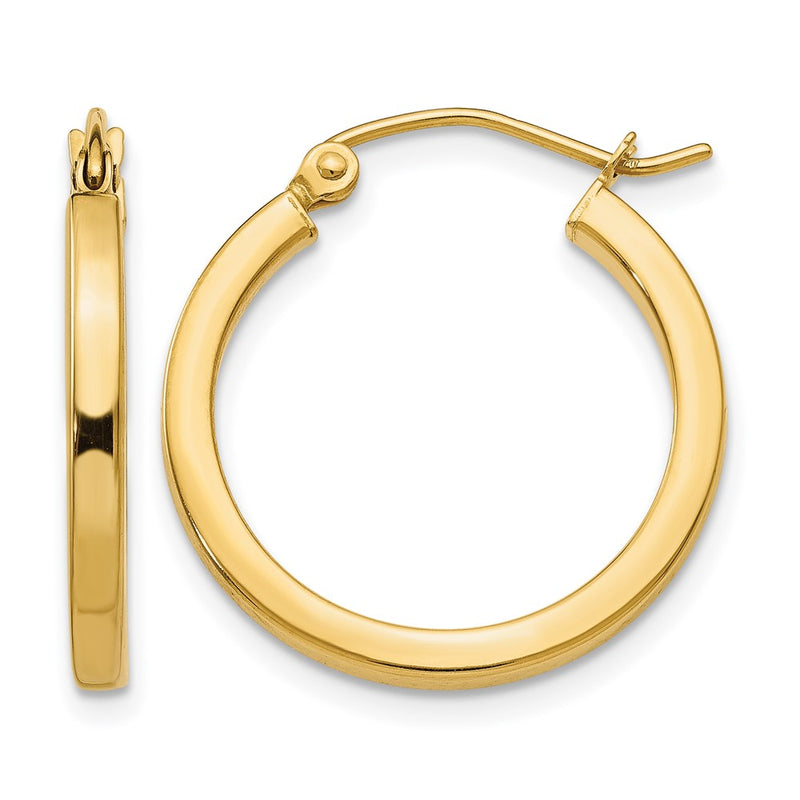14K Yellow Gold 2mm Square Tube Hoop Earrings