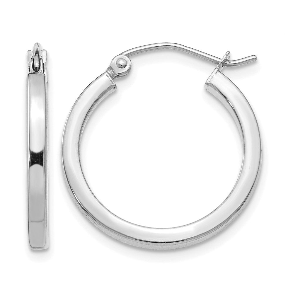 14K White Gold 2mm Square Tube Hoop Earrings