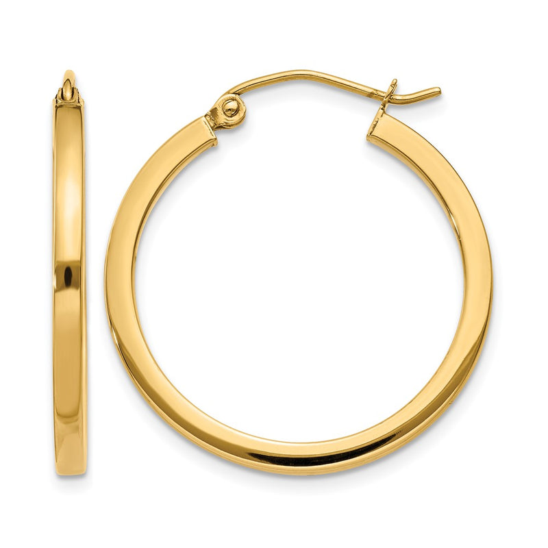 14K Yellow Gold 2mm Square Tube Hoop Earrings