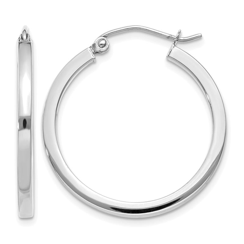 14K White Gold 2mm Square Tube Hoop Earrings