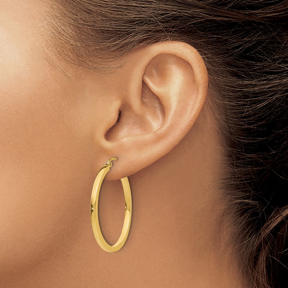14K Yellow Gold 2mm Square Tube Hoop Earrings