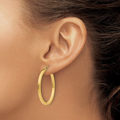 14K Yellow Gold 2mm Square Tube Hoop Earrings