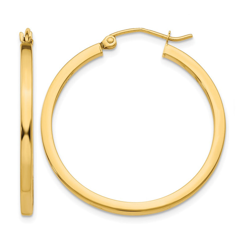 14K Yellow Gold 2mm Square Tube Hoop Earrings