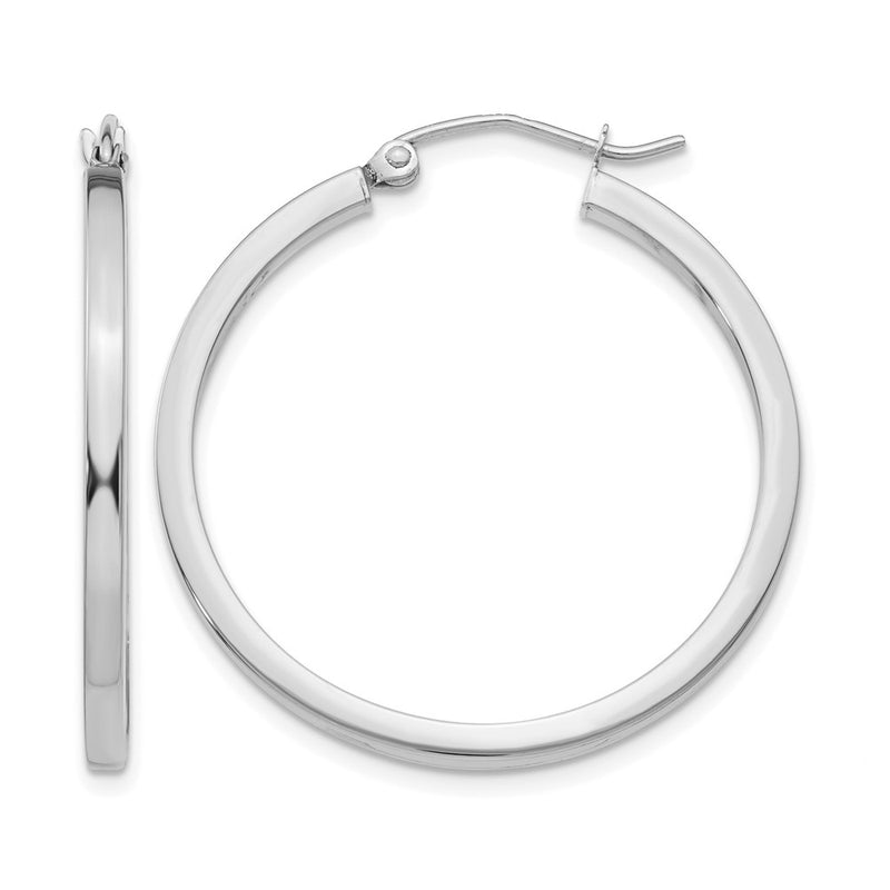 14K White Gold 2mm Square Tube Hoop Earrings