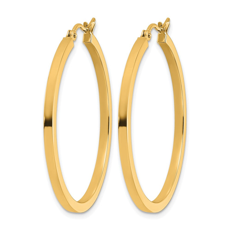 14K Yellow Gold 2mm Square Tube Hoop Earrings