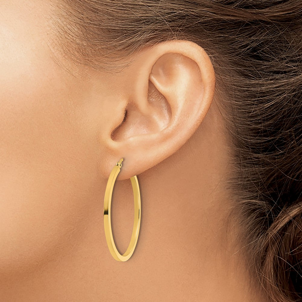 14K Yellow Gold 2mm Square Tube Hoop Earrings