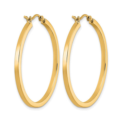 14K Yellow Gold 2mm Square Tube Hoop Earrings
