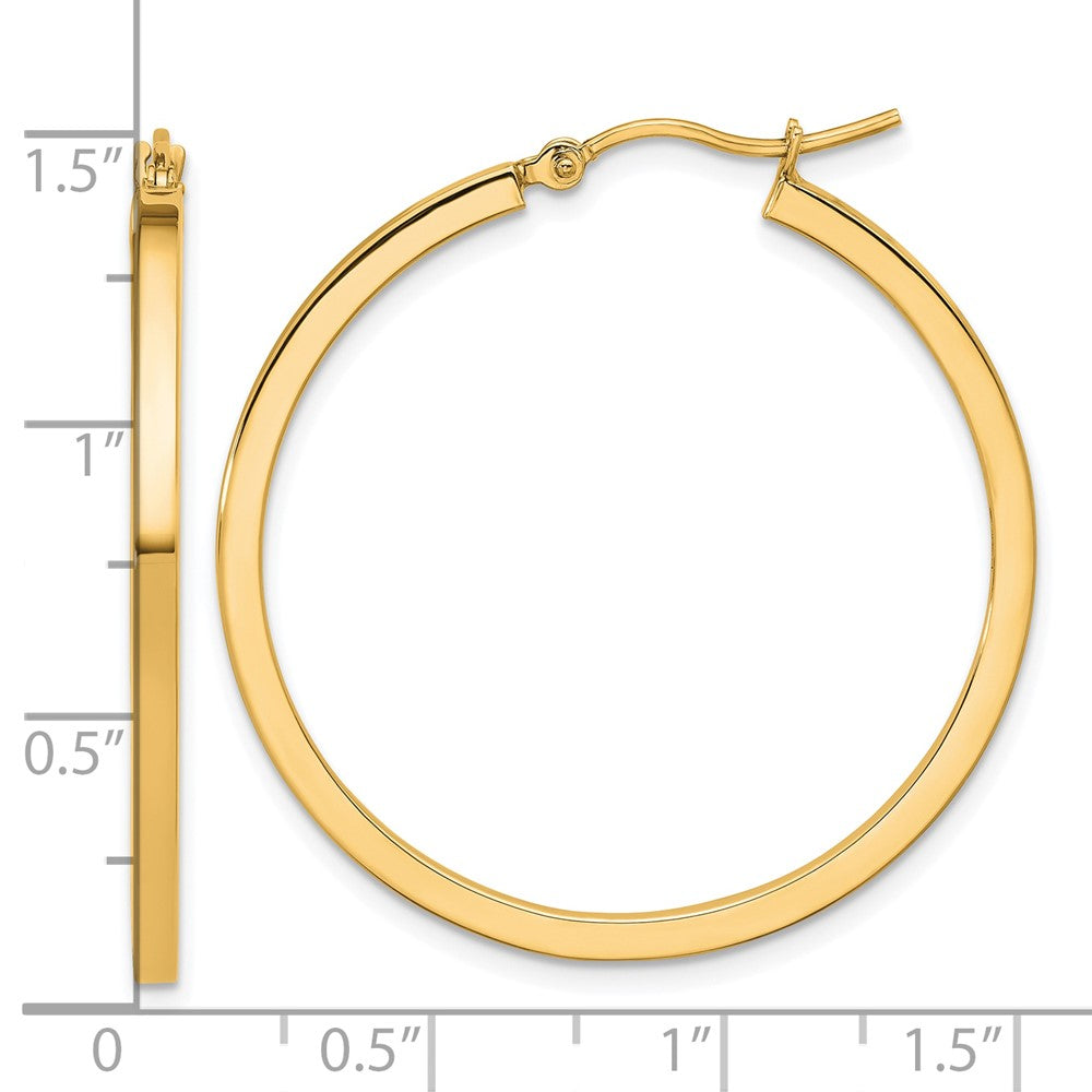 14K Yellow Gold 2mm Square Tube Hoop Earrings