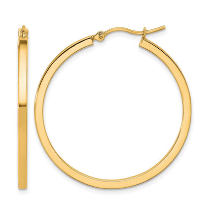14K Yellow Gold 2mm Square Tube Hoop Earrings