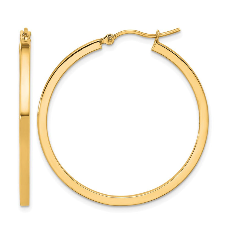 14K Yellow Gold 2mm Square Tube Hoop Earrings