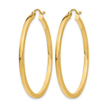 14K Yellow Gold 2mm Square Tube Hoop Earrings