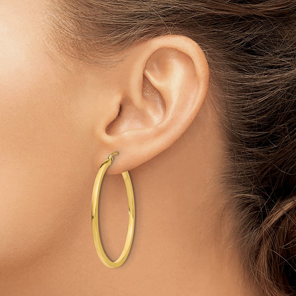 14K Yellow Gold 2mm Square Tube Hoop Earrings