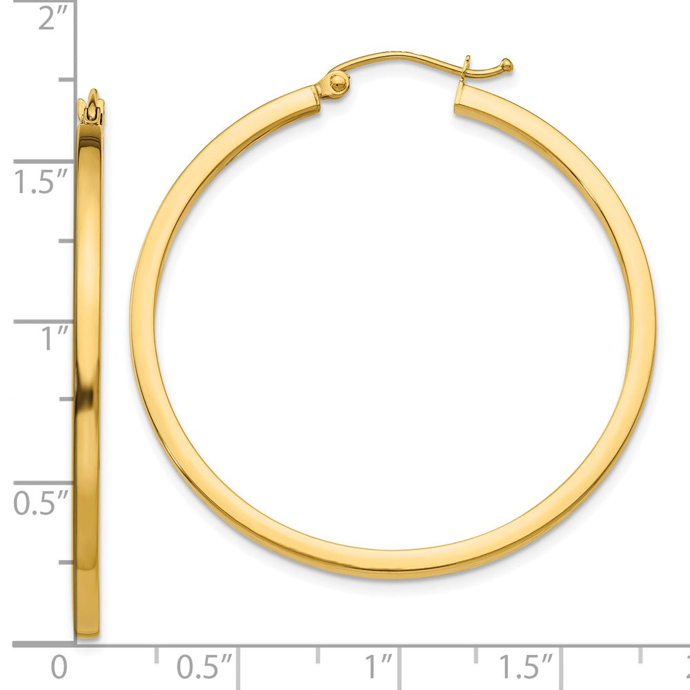 14K Yellow Gold 2mm Square Tube Hoop Earrings
