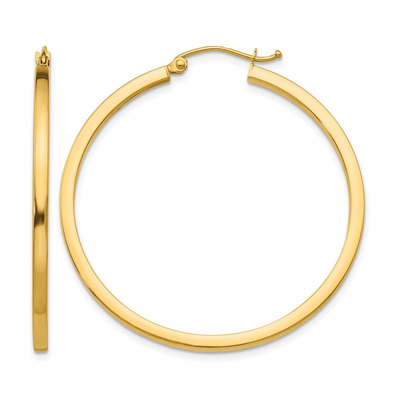 14K Yellow Gold 2mm Square Tube Hoop Earrings