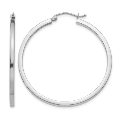 14K White Gold 2mm Square Tube Hoop Earrings