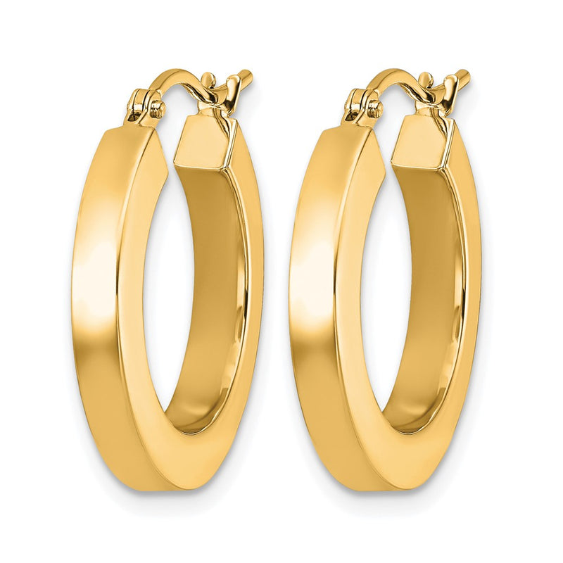 14K Yellow Gold 3mm Polished Square Hoop Earrings