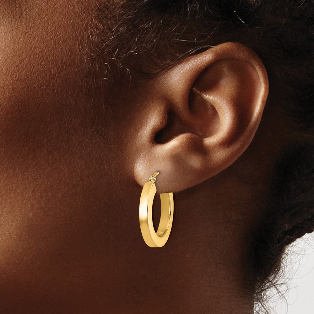 14K Yellow Gold 3mm Polished Square Hoop Earrings