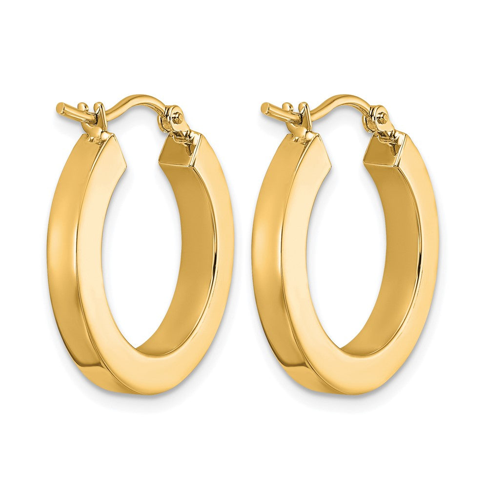 14K Yellow Gold 3mm Polished Square Hoop Earrings