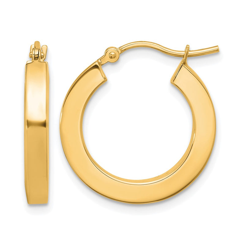 14K Yellow Gold 3mm Polished Square Hoop Earrings