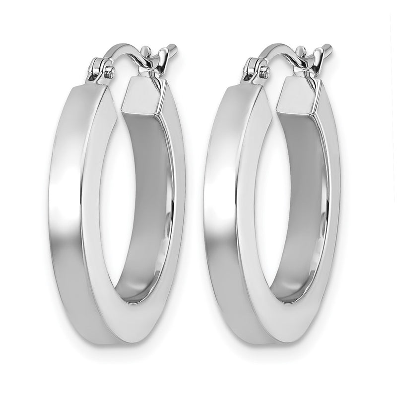 14K White Gold 3mm Polished Square Tube Hoop Earrings