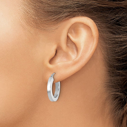 14K White Gold 3mm Polished Square Tube Hoop Earrings