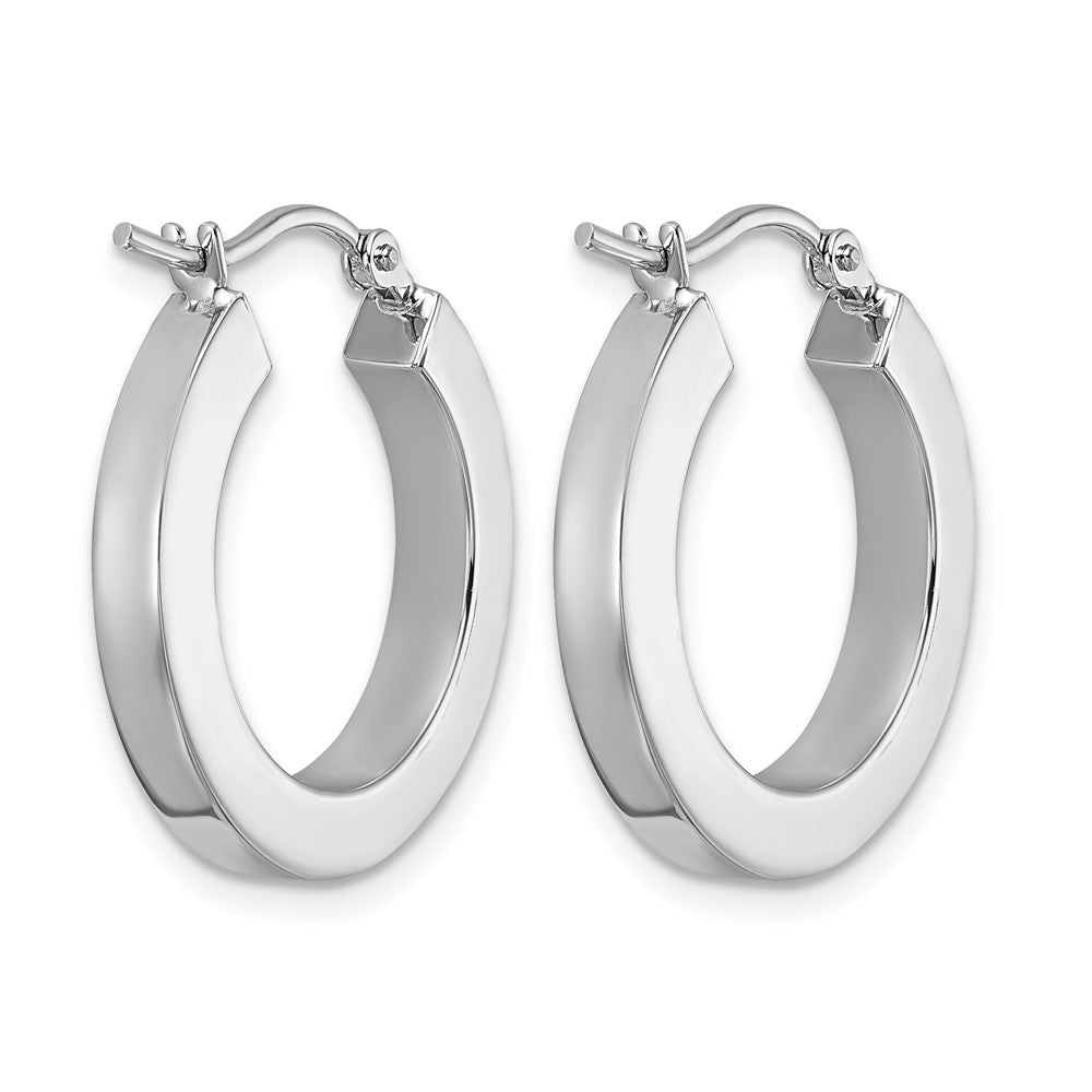 14K White Gold 3mm Polished Square Tube Hoop Earrings