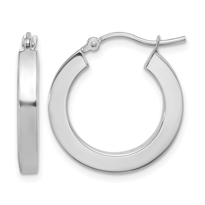 14K White Gold 3mm Polished Square Tube Hoop Earrings