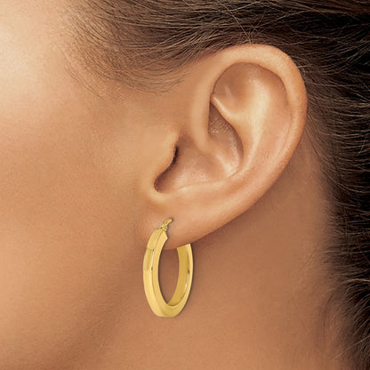 14K Yellow Gold 3mm Polished Square Hoop Earrings