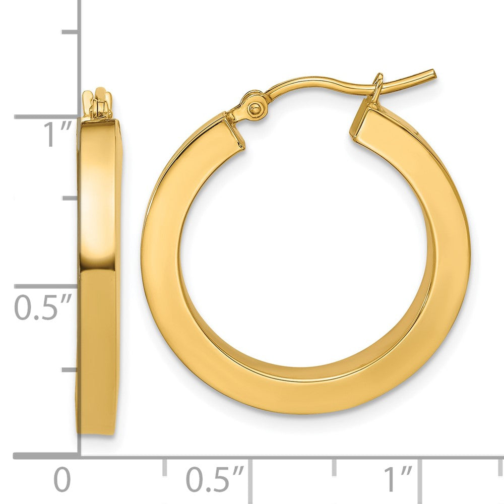 14K Yellow Gold 3mm Polished Square Hoop Earrings