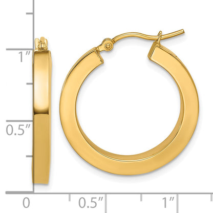 14K Yellow Gold 3mm Polished Square Hoop Earrings