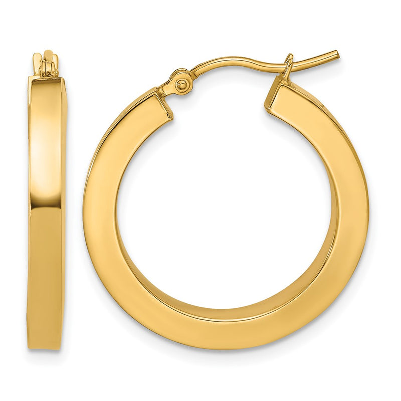 14K Yellow Gold 3mm Polished Square Hoop Earrings
