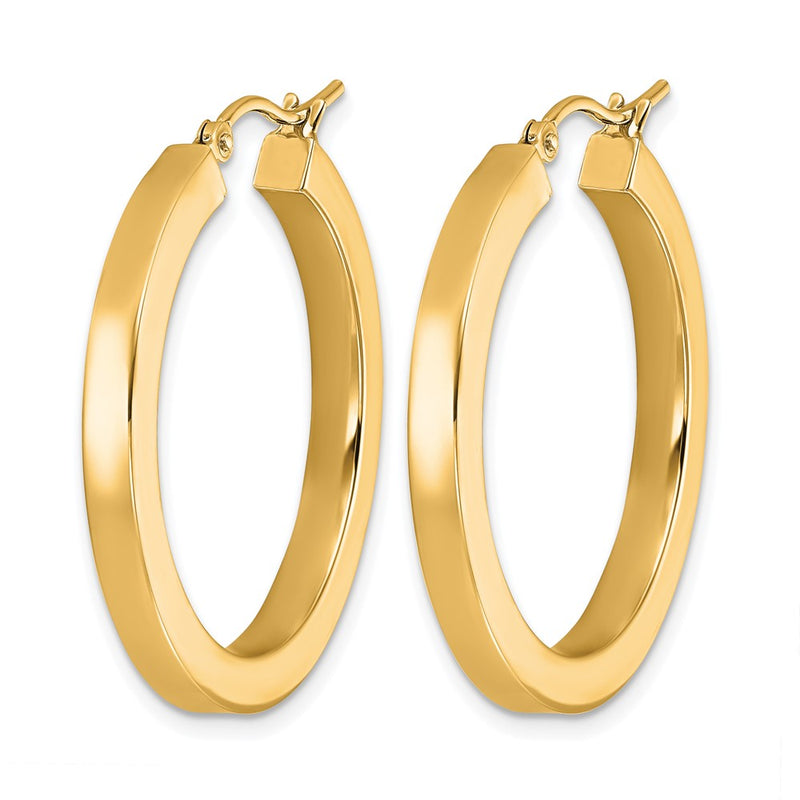 14K Yellow Gold 3mm Polished Square Hoop Earrings