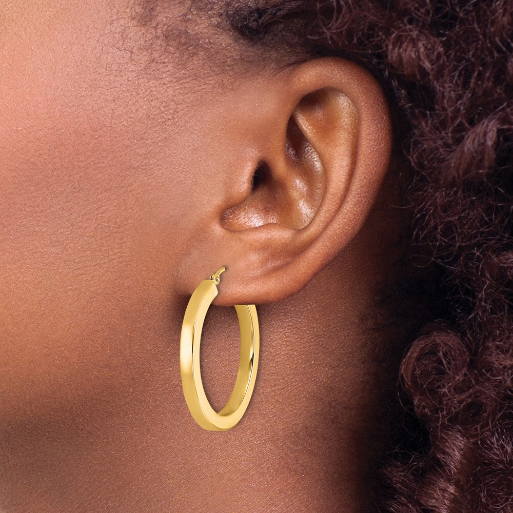 14K Yellow Gold 3mm Polished Square Hoop Earrings