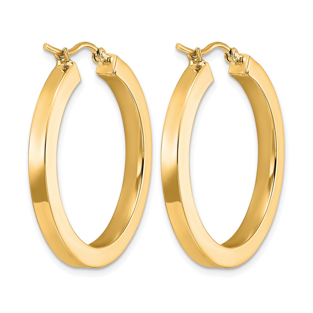 14K Yellow Gold 3mm Polished Square Hoop Earrings