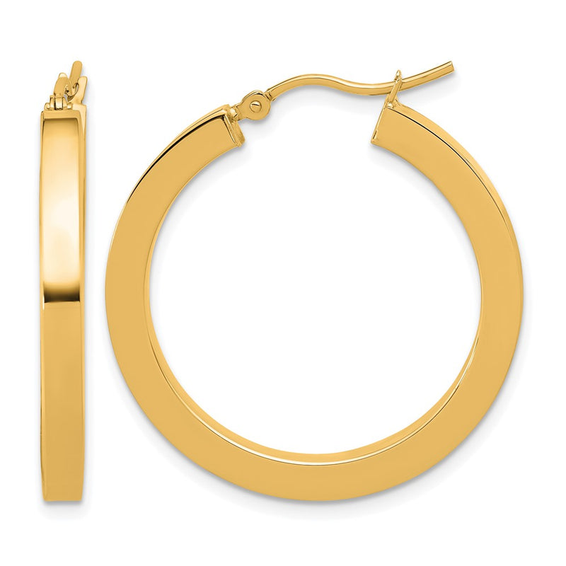 14K Yellow Gold 3mm Polished Square Hoop Earrings